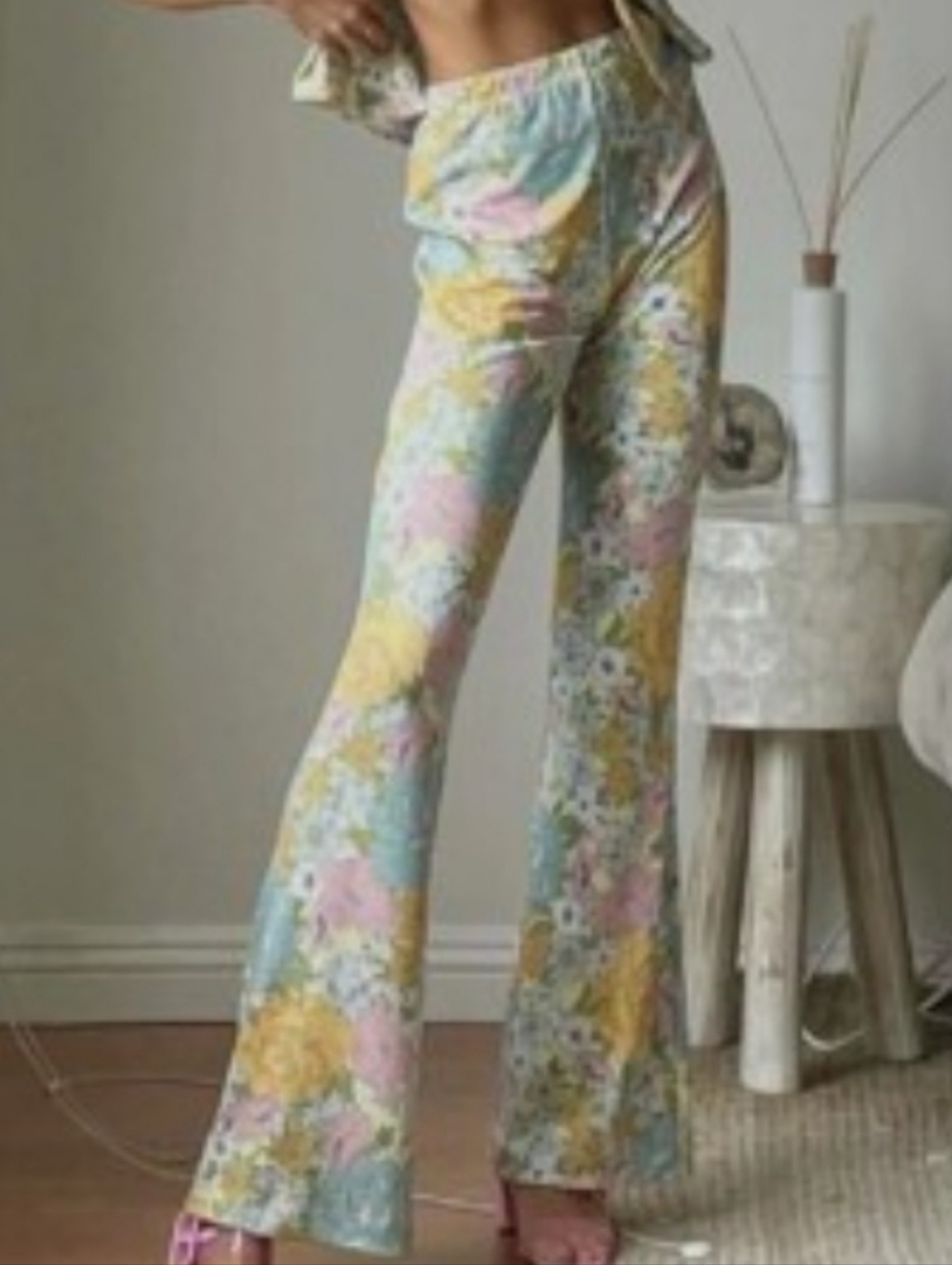 NWT WAYF Vintage Floral Pastel High-Waist Flare Pants